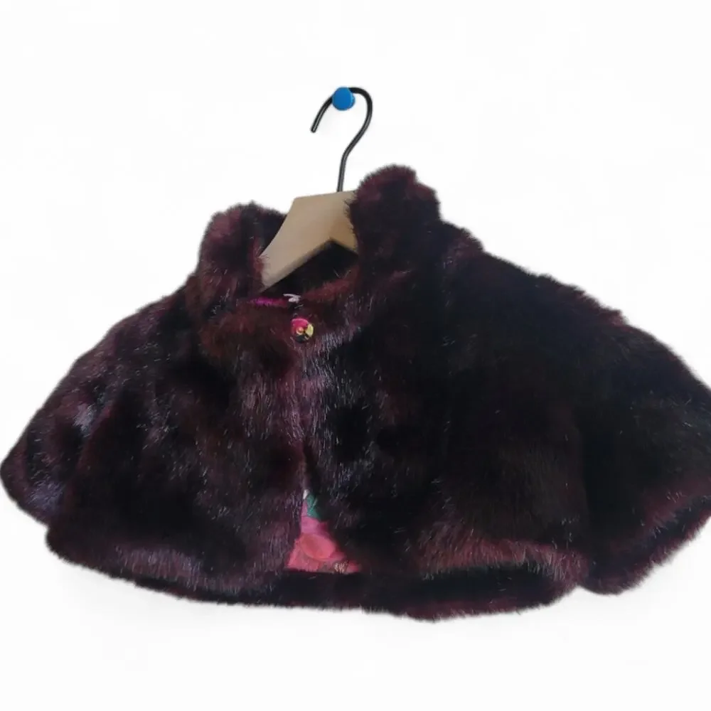 Ted Baker Baby Girls Faux Fur Shrug Jacket Burgundy Size 12–18 Months